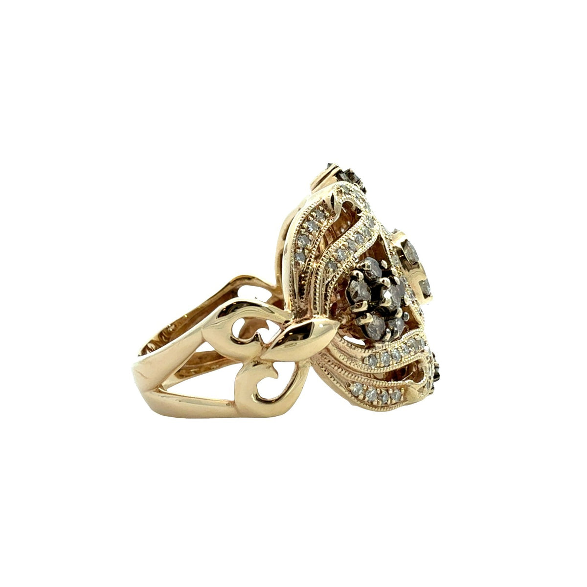 14k Yellow Gold 1.13cttw Diamond Cluster Cocktail Ring2