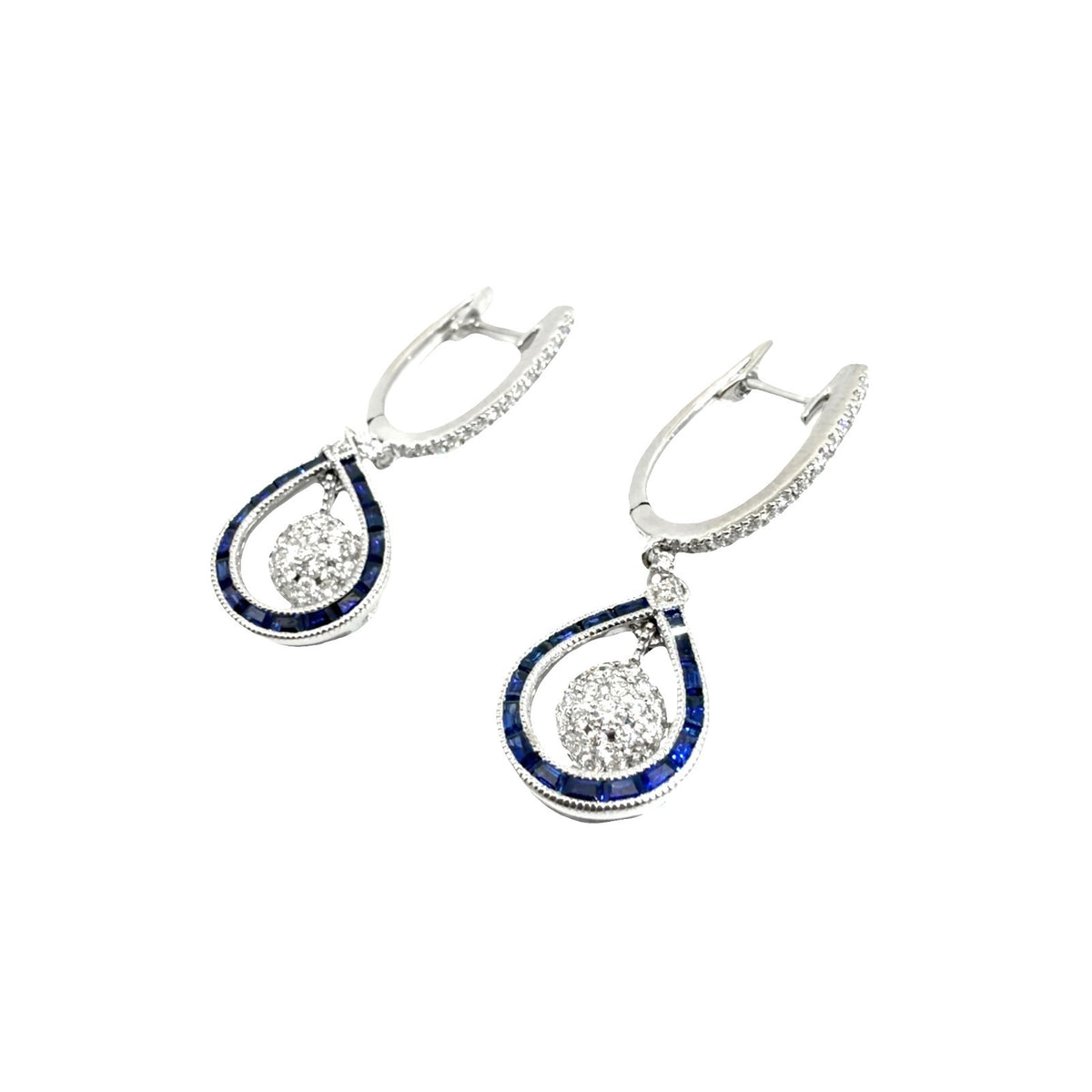 14k White Gold Dangle Earrings with (0.22ctw) Diamond and (0.12ctw) Sapphire1