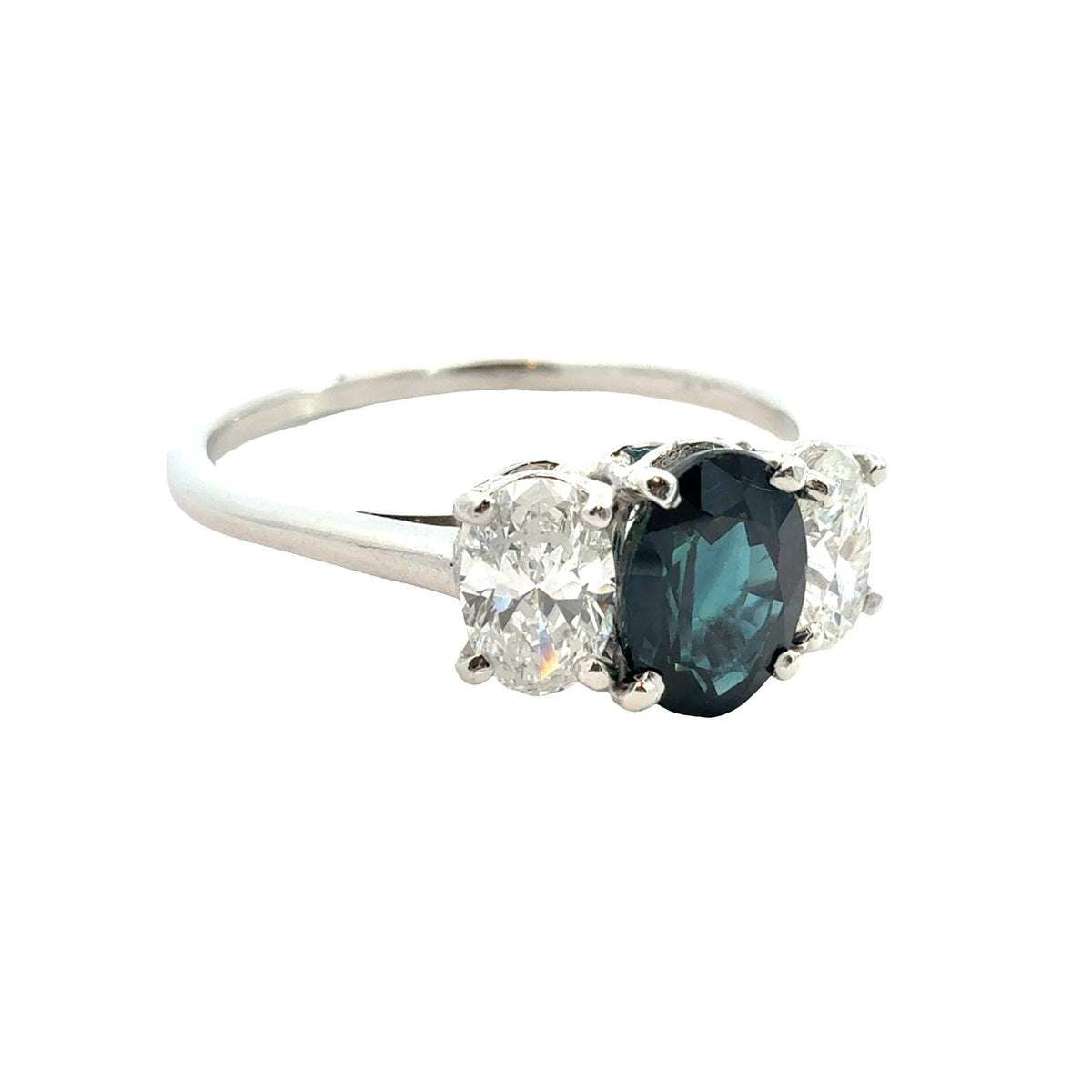 Platinum Three Stone Ring with 1.02ctw Sapphire and 0.64ctw Diamond Size 7.751