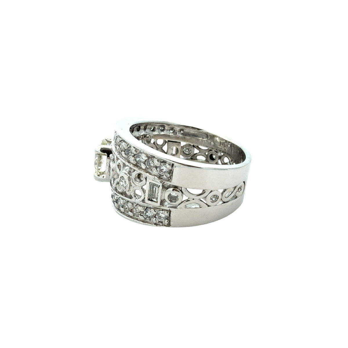 Vintage 14k White Gold 1.68cttw Diamond Filigree Wide Band Engagement Ring4