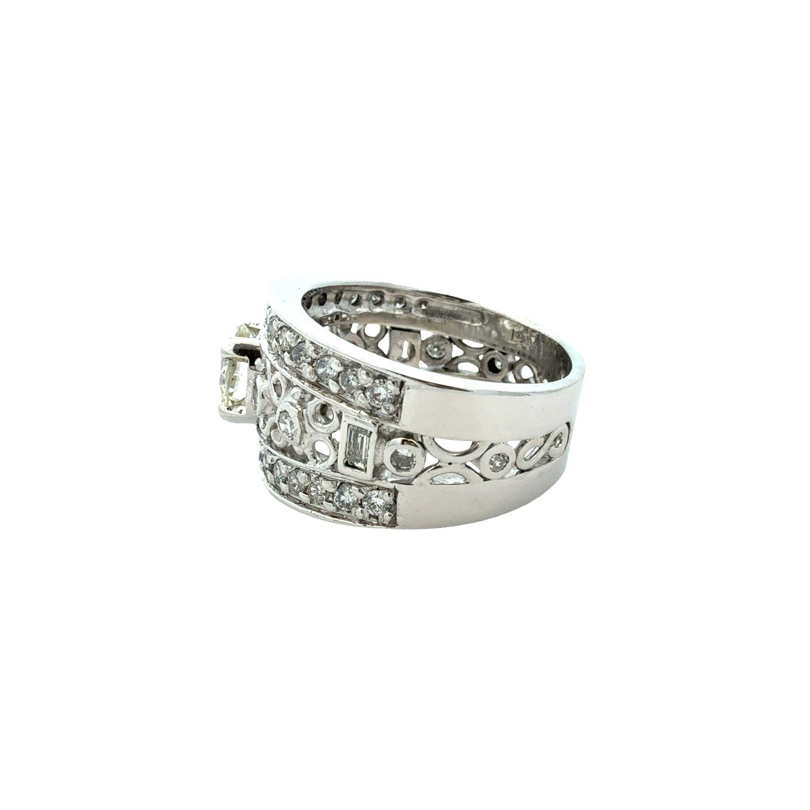Vintage 14k White Gold 1.68cttw Diamond Filigree Wide Band Engagement Ring4