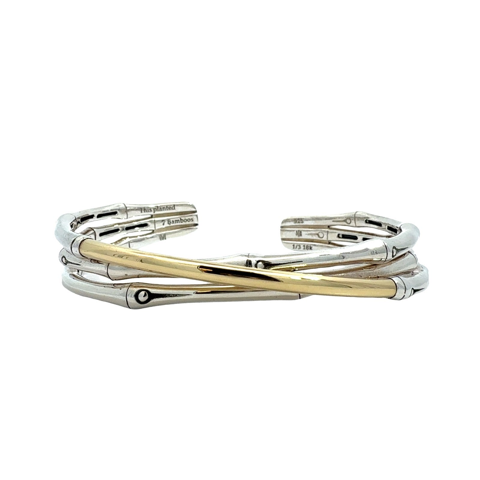 John Hardy Sterling Silver 18k Yellow Gold Multi-Tone Bamboo Cuff Bangle0