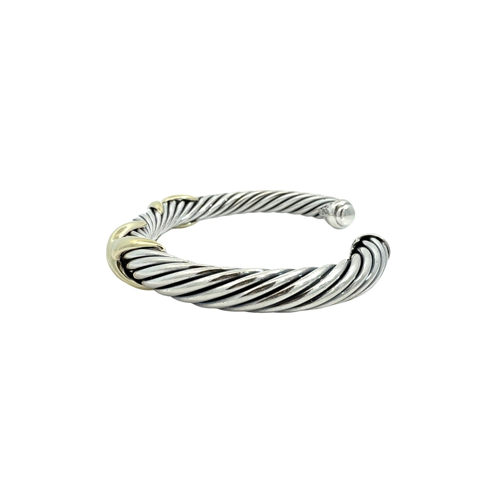 David Yurman Sterling Silver and 14k Yellow Gold Twisted Cable Bangle Bracelet4