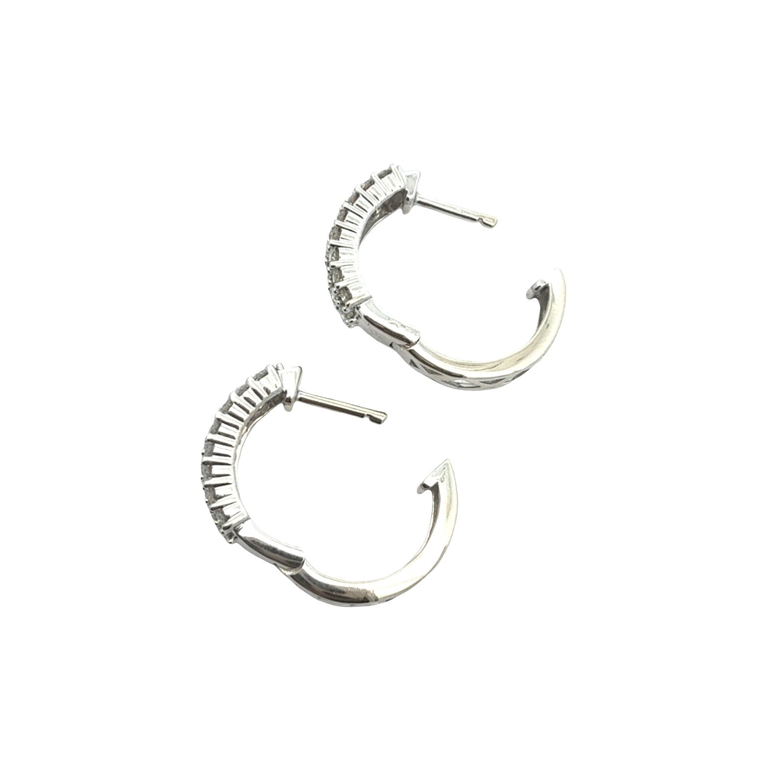 14k White Gold 1.00cttw Diamond Three-Row Pave Hoop Earrings5