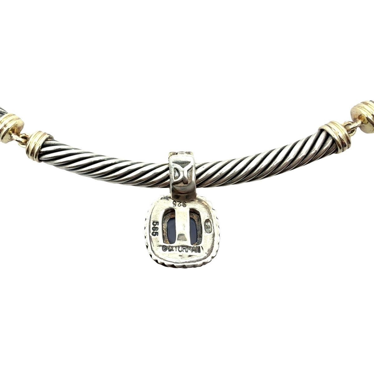 David Yurman Sterling Silver & 14k Twisted Cable Moonstone Pendant Choker5