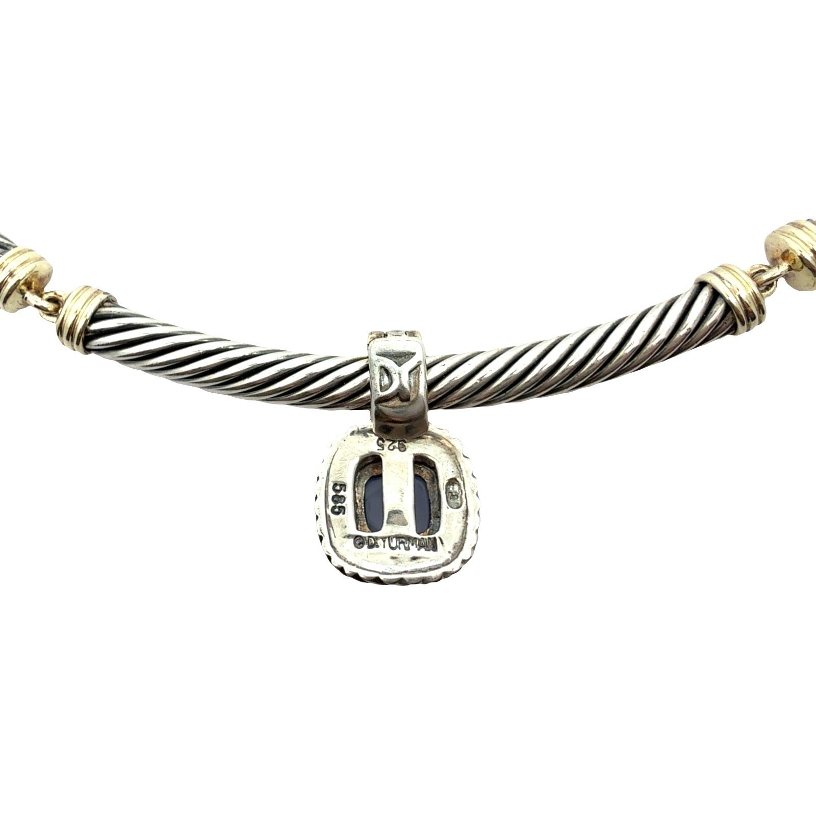 David Yurman Sterling Silver & 14k Twisted Cable Moonstone Pendant Choker5