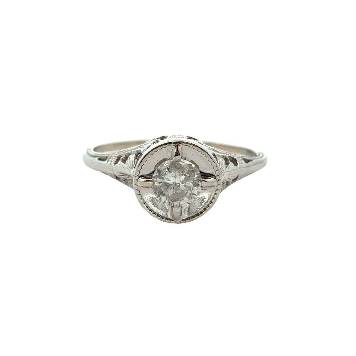 Vintage 14k White Gold 0.23ctw Diamond Engagement & Wedding Ring Set Size 5.52