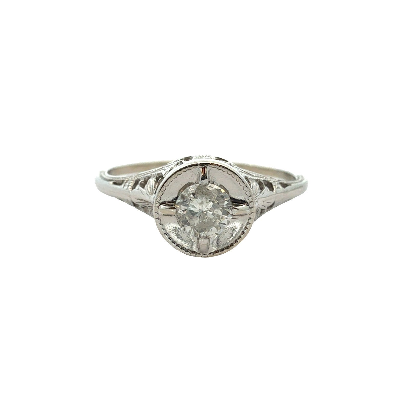 Vintage 14k White Gold 0.23ctw Diamond Engagement & Wedding Ring Set Size 5.52