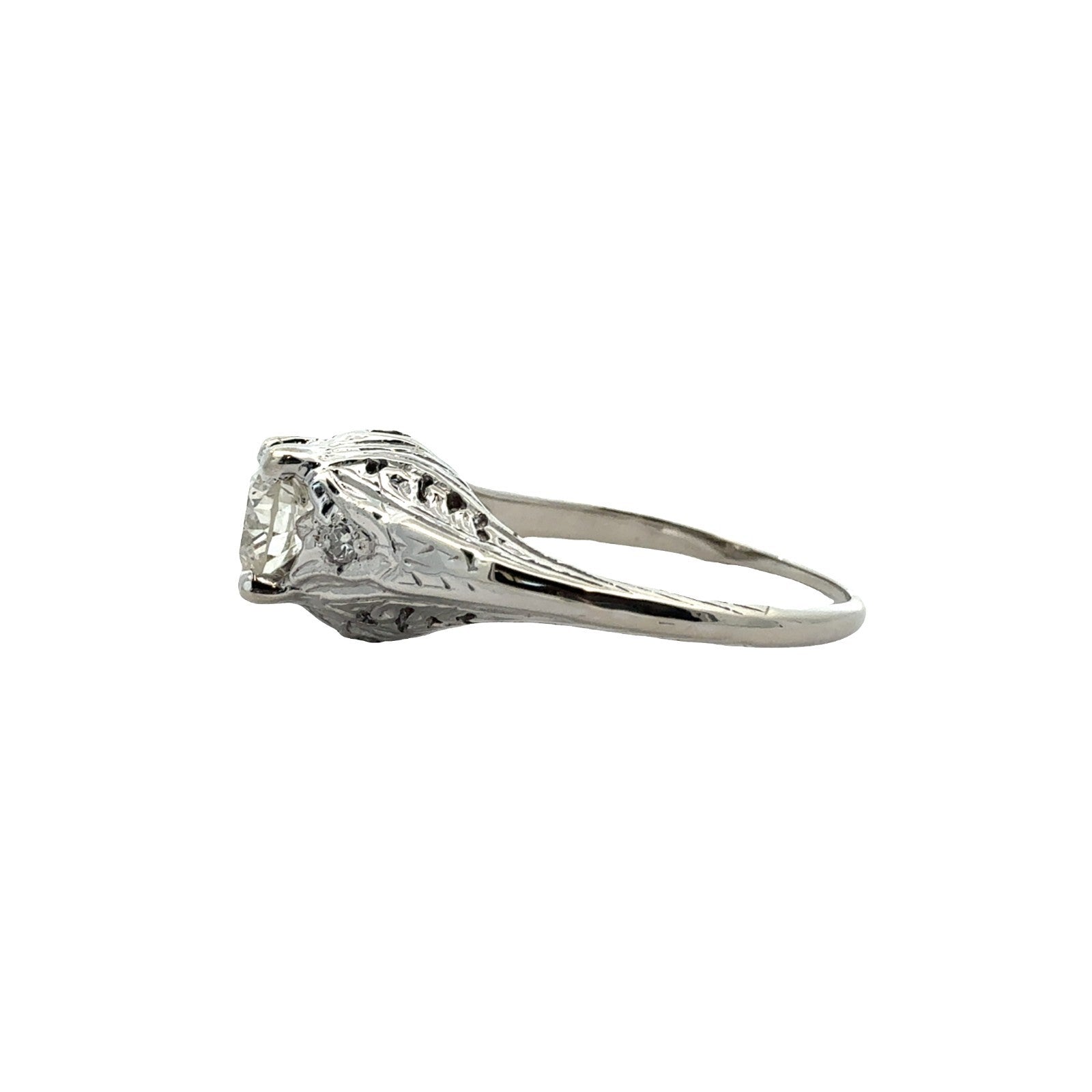 Vintage 14k White Gold Euro Cut 0.48ctw Diamond Engagement RIng Size 5.54