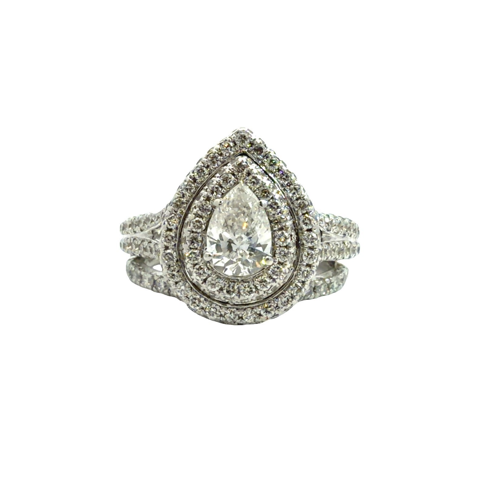 14k White Gold 2.64ctw(0.55ctw) Pear Diamond Halo Engagement Ring Set Size 5.750