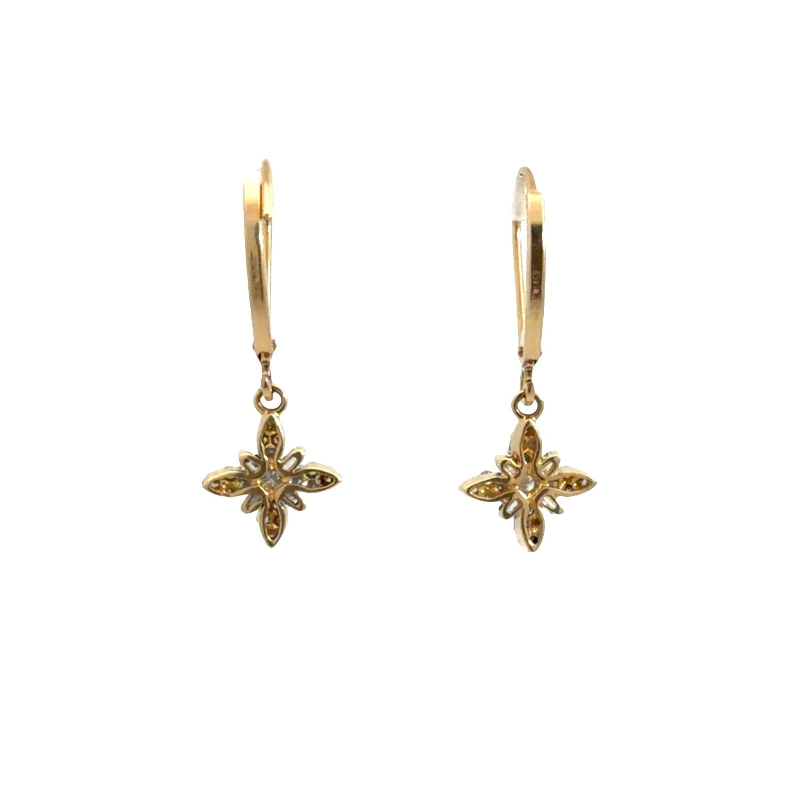 14k Yellow Gold Floral 0.32ctw Diamond Dangle Earrings3