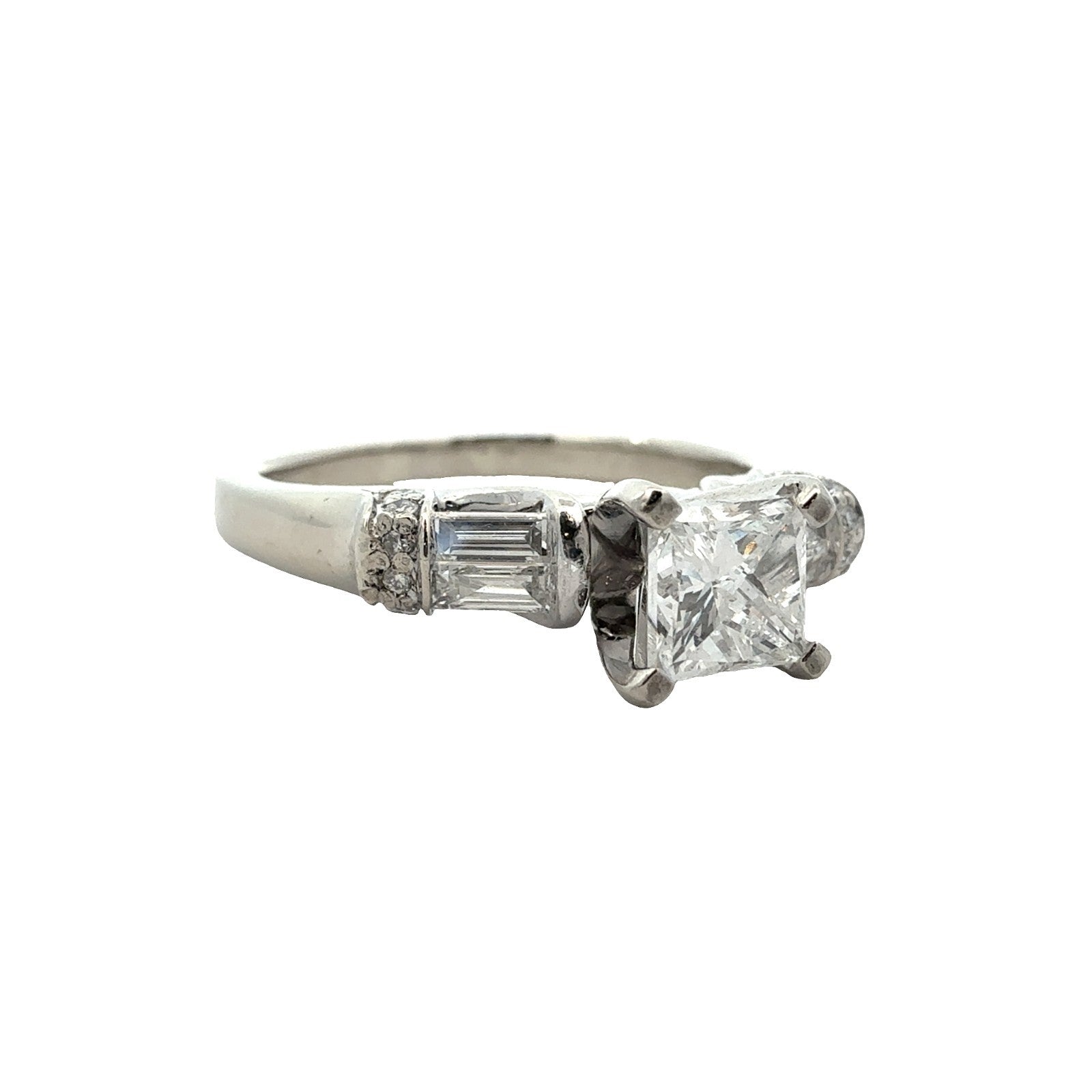 14k White Gold 0.90ctw Princess Cut Diamond Engagement Ring Size 70