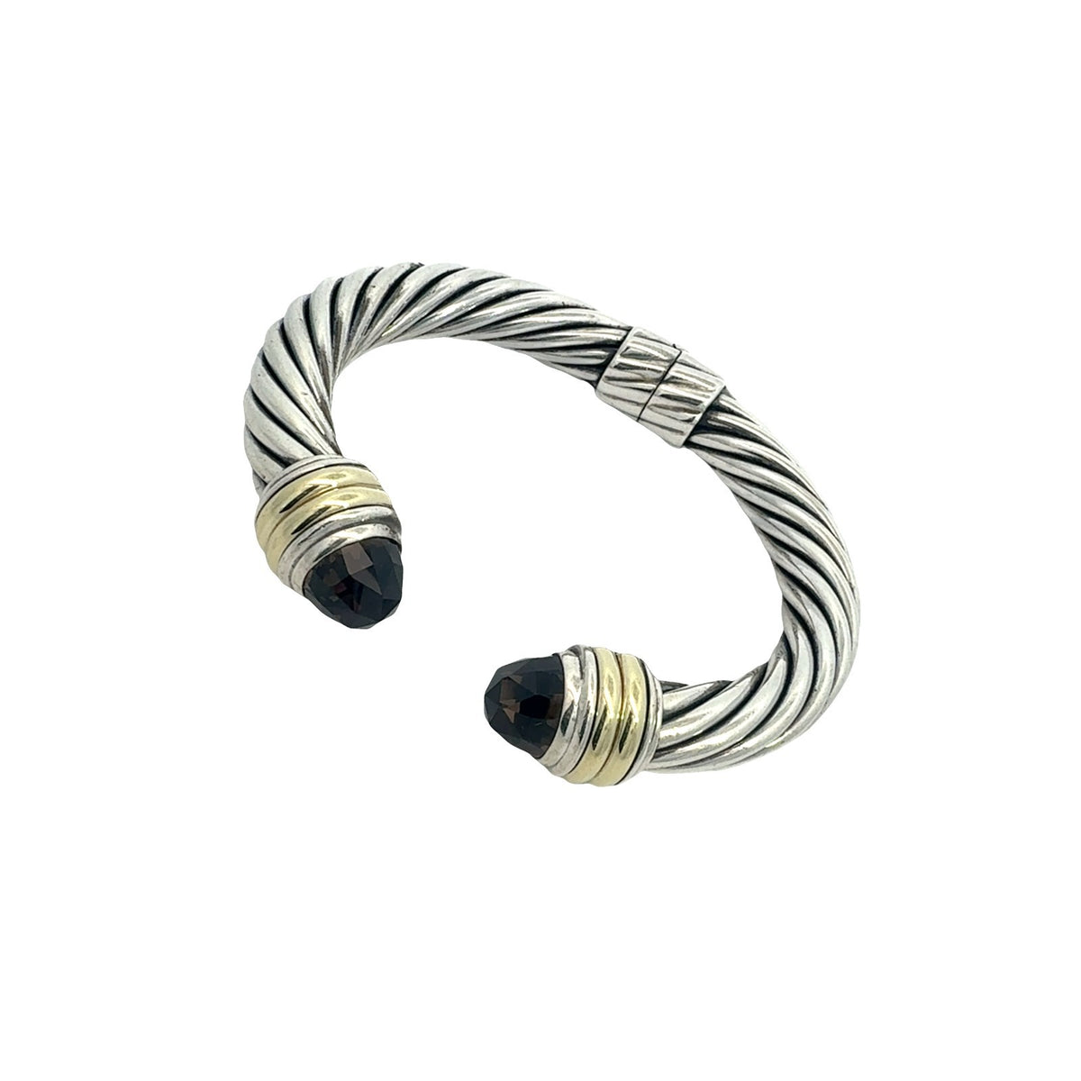 David Yurman Sterling Silver Two-Tone Smoky Quartz Hinged Cable Bangle2