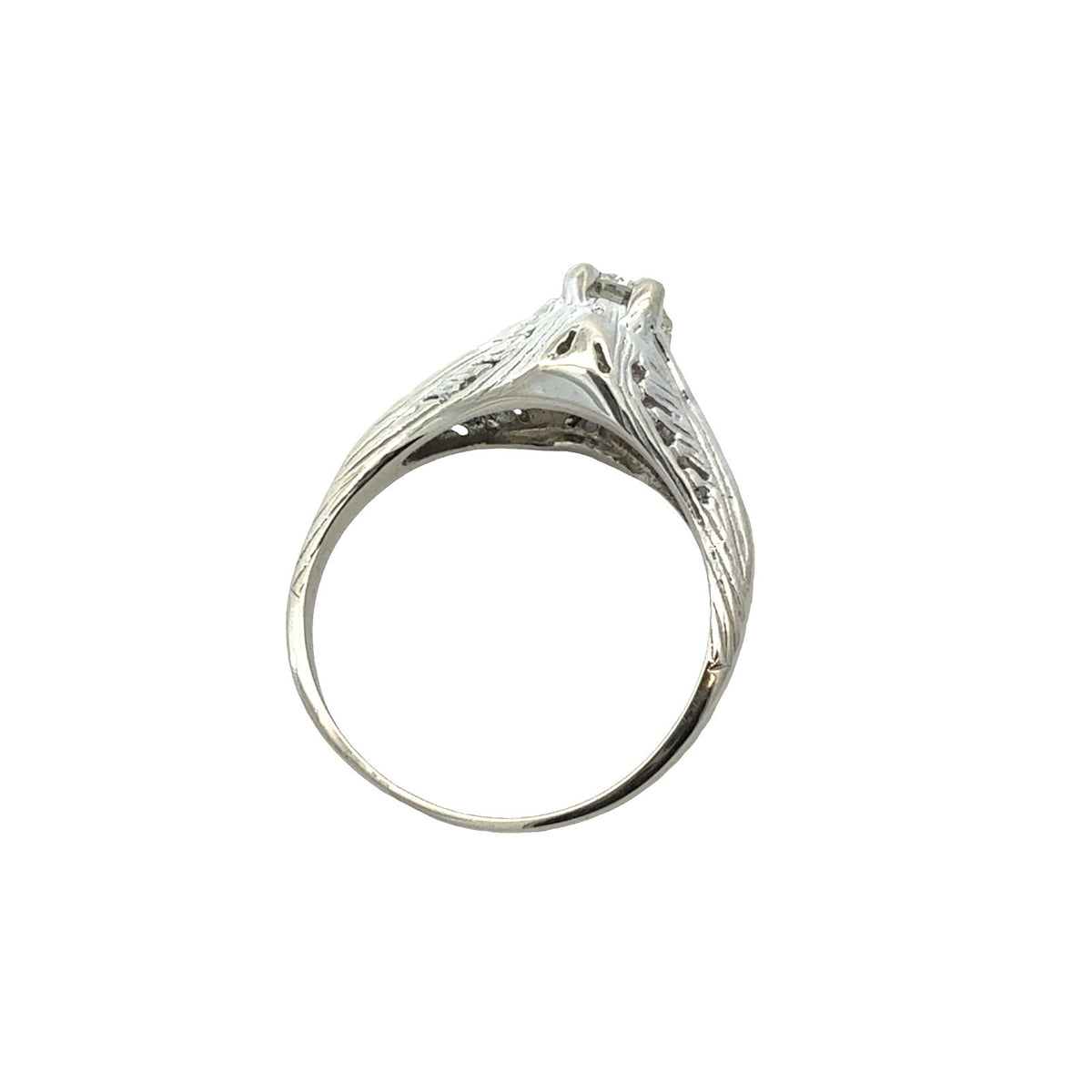 Vintage 14k White Gold Euro Cut 0.48ctw Diamond Engagement RIng Size 5.56