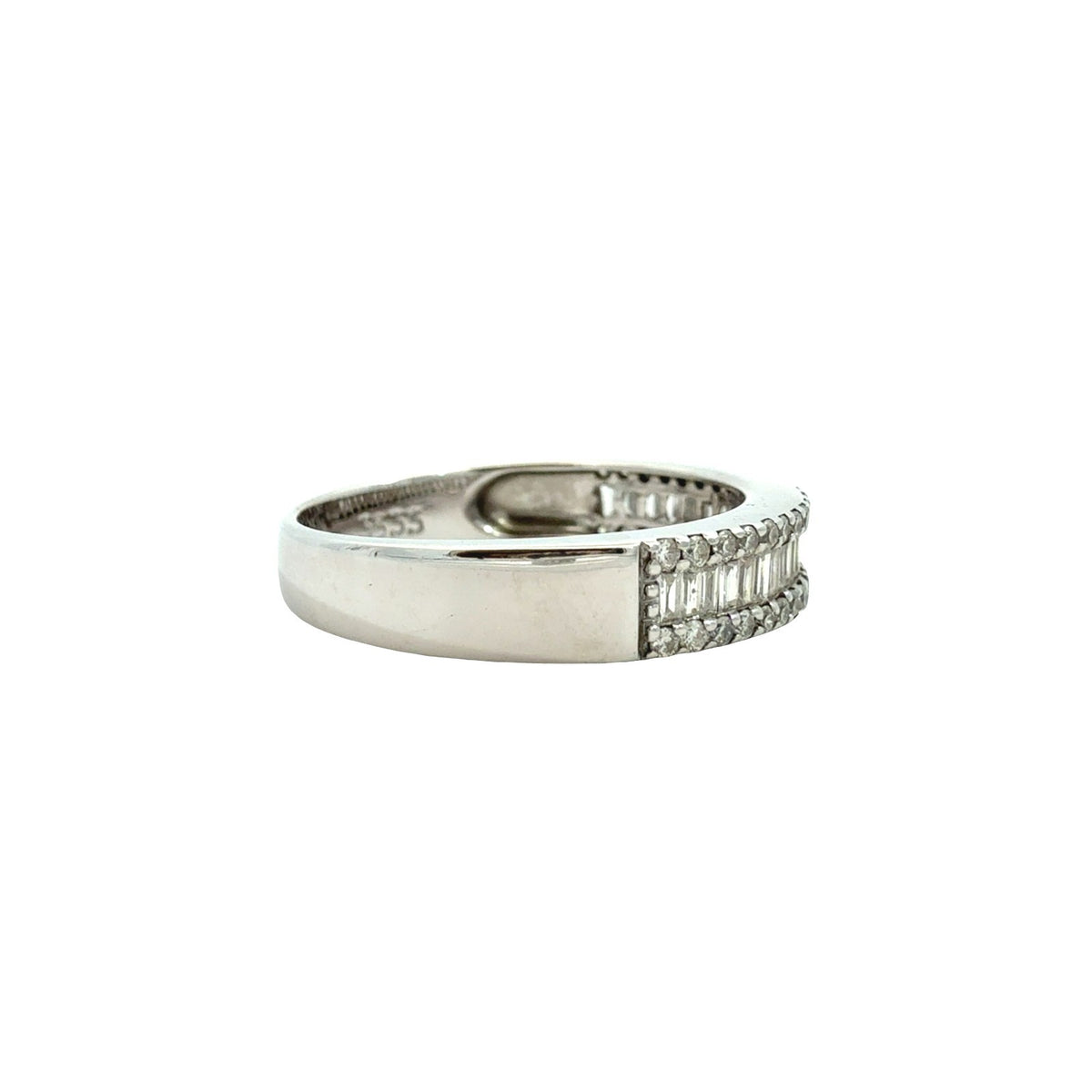 18k White Gold Round and Baguette 0.82cttw Diamond Half Eternity Ring Size 7.751