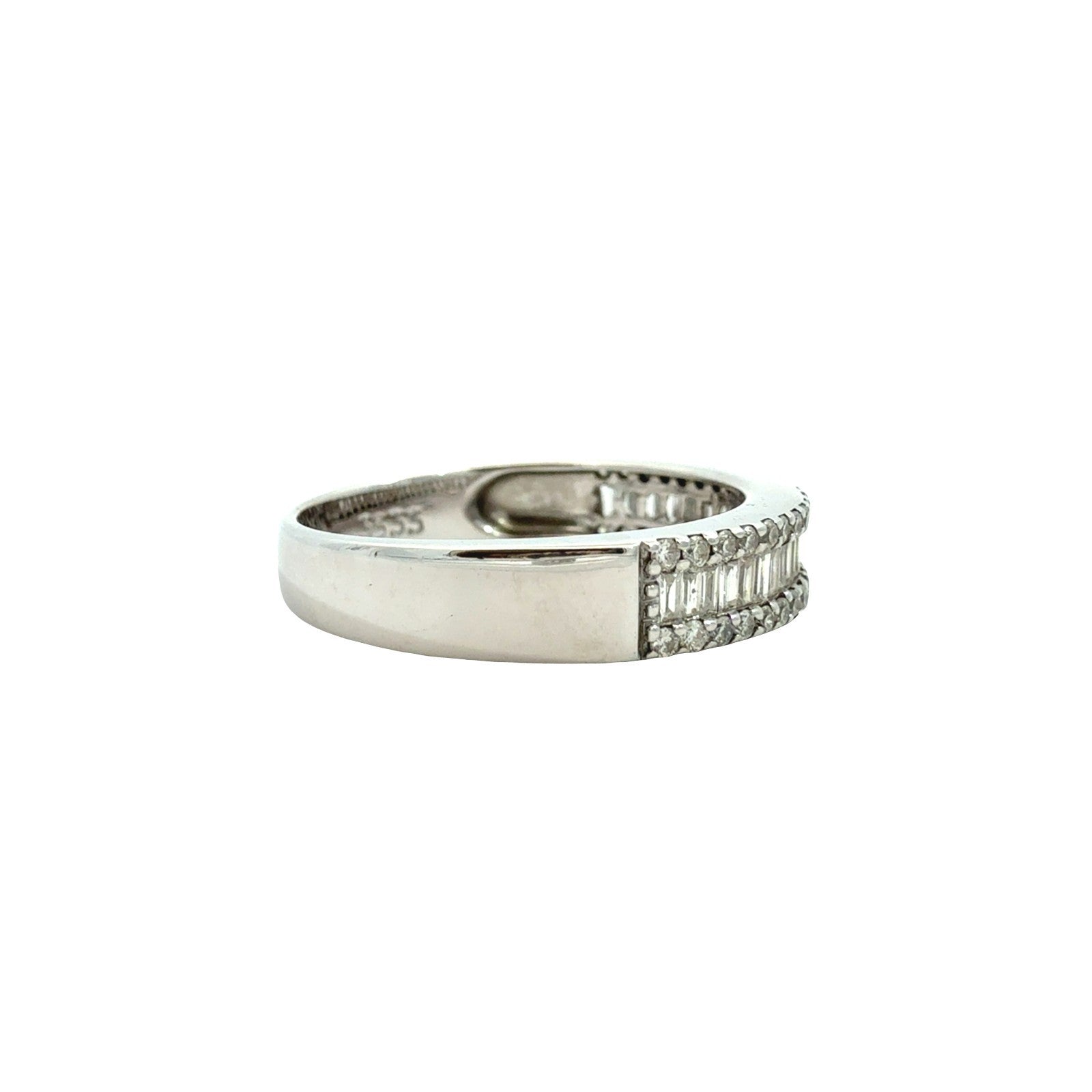 18k White Gold Round and Baguette 0.82cttw Diamond Half Eternity Ring Size 7.751