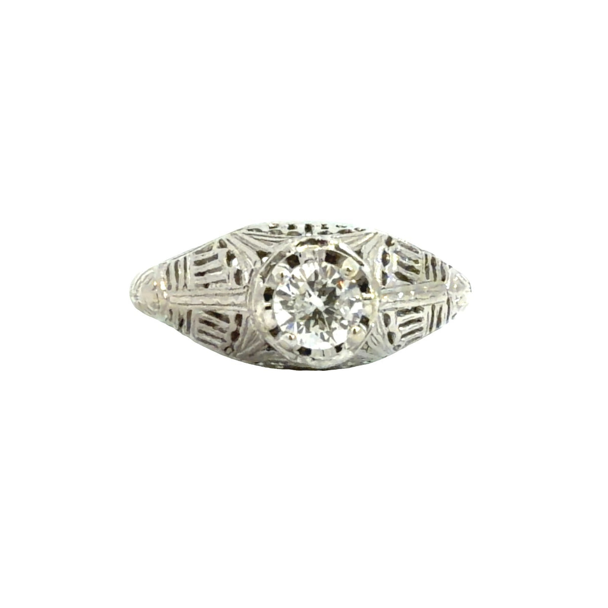 Vintage Art Deco Platinum Filigree & 0.27cttw Diamond Engagement Ring Size 5.255