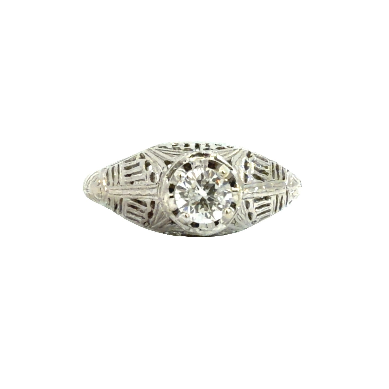 Vintage Art Deco Platinum Filigree & 0.27cttw Diamond Engagement Ring Size 5.255