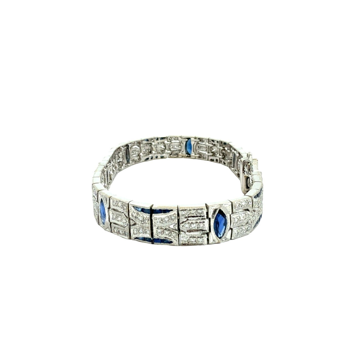 18k White Gold 3.01cttw Sapphire and 1.58cttw Diamond Art Deco Style Bracelet 7"2