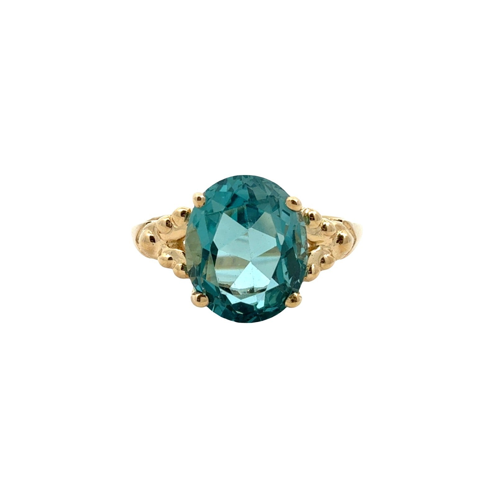 Vintage 14k Yellow Gold Oval 4.61tcw Blue Topaz Ring Size 9.50