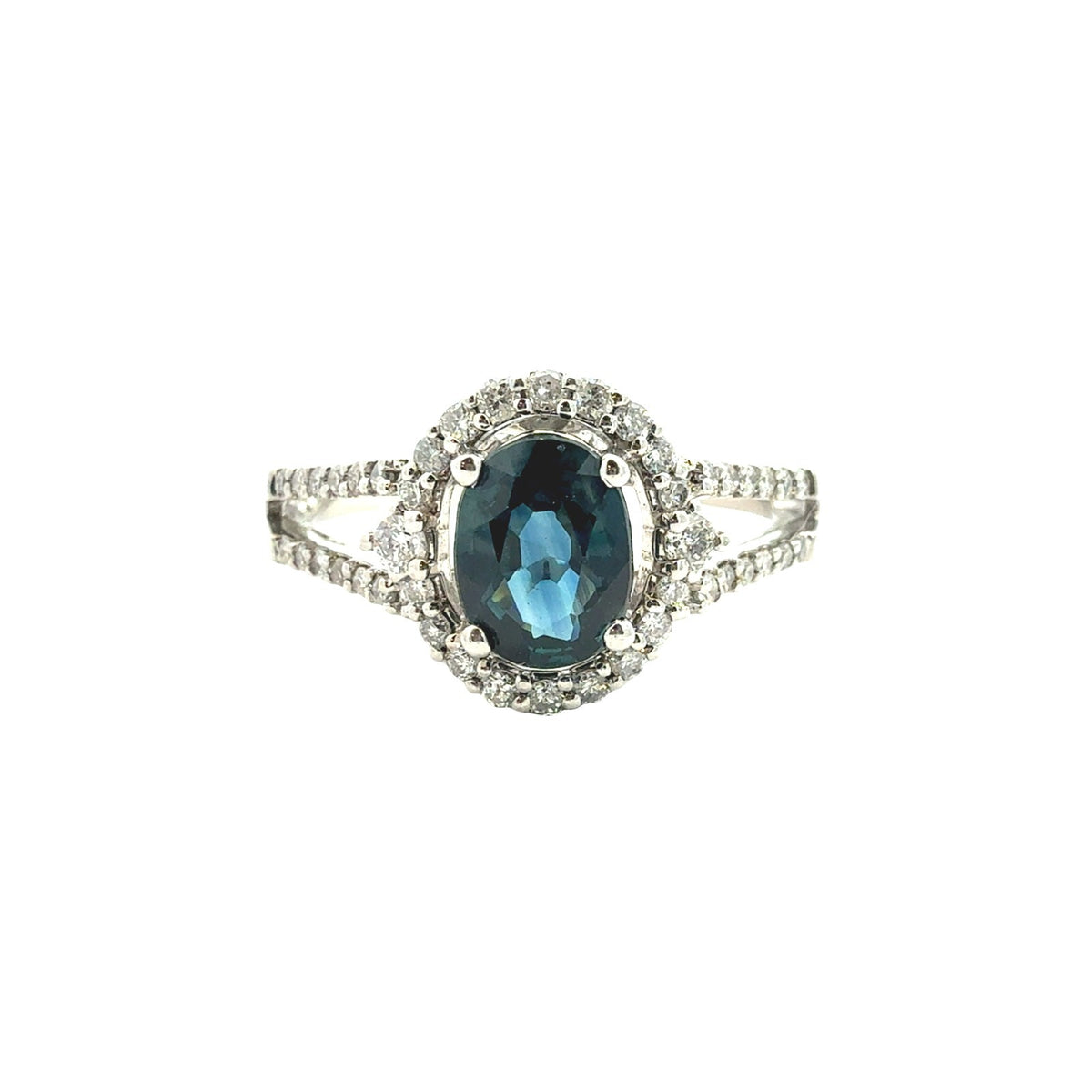 10k White Gold 0.87tcw Sapphire and 0.37cttw Diamond Halo Split-Shank Ring1