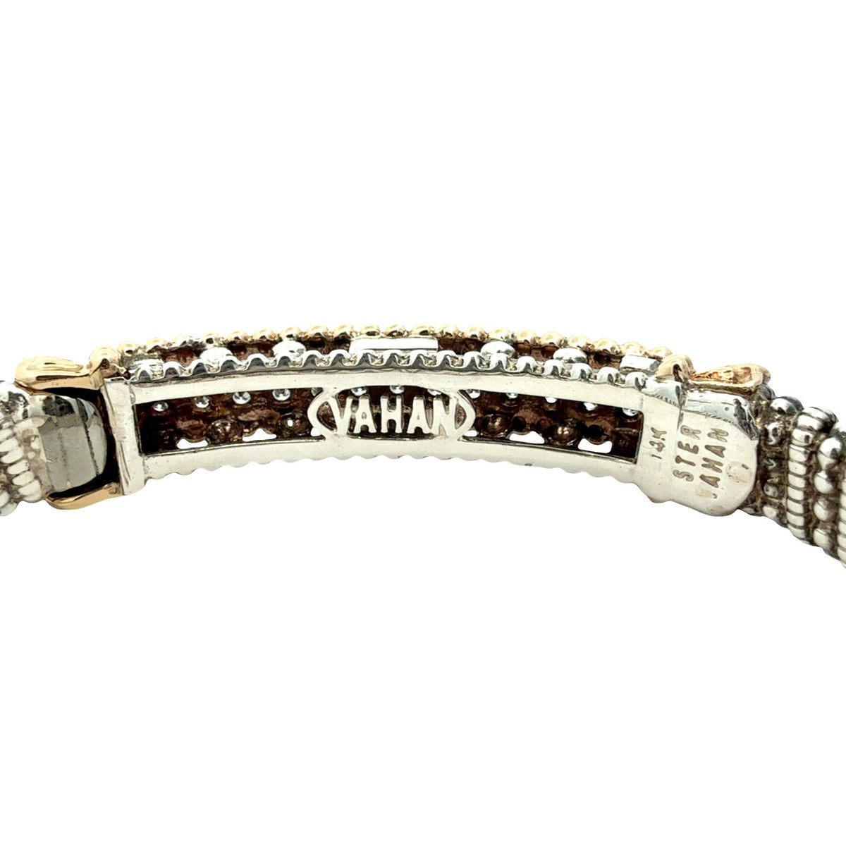Vahan Sterling Silver and 14k Yellow Gold 0.26cttw Diamond Moire Bangle Bracelet7
