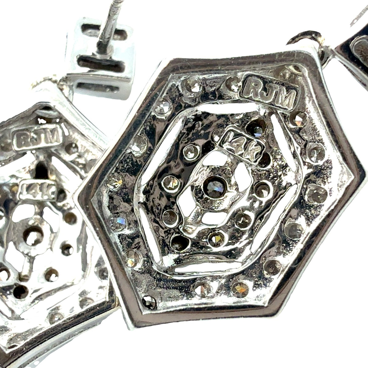 14k White Gold and 0.42cttw Diamond Geometric Art Deco Style Dangle Earrings5