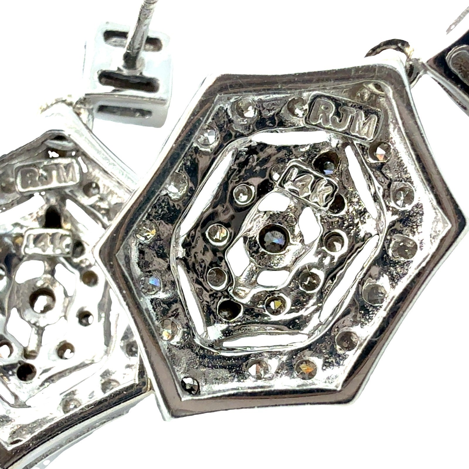 14k White Gold and 0.42cttw Diamond Geometric Art Deco Style Dangle Earrings5