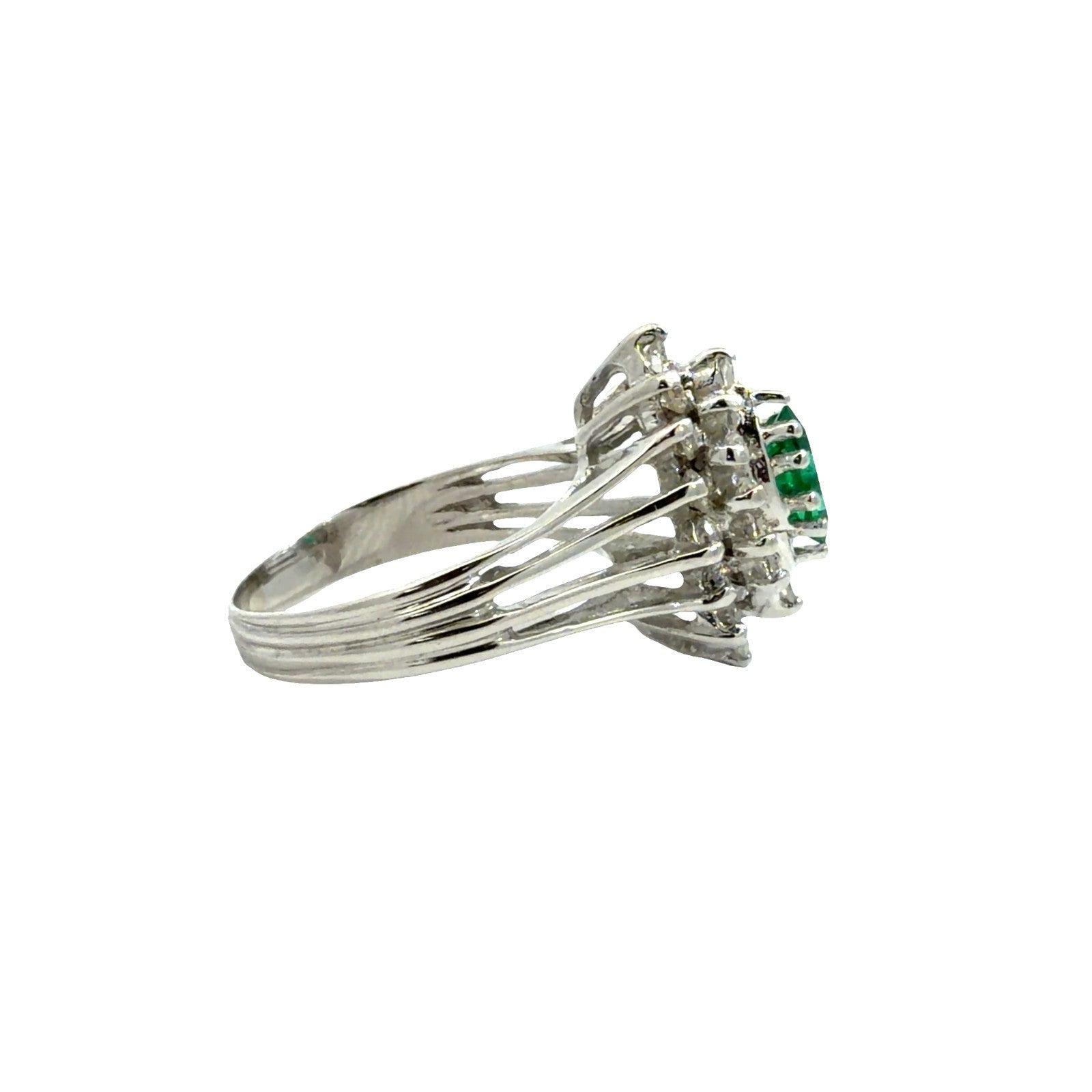 14k White Gold 0.37ctw Marquise Emerald and 0.76ctw Diamond Halo Cocktail Ring0