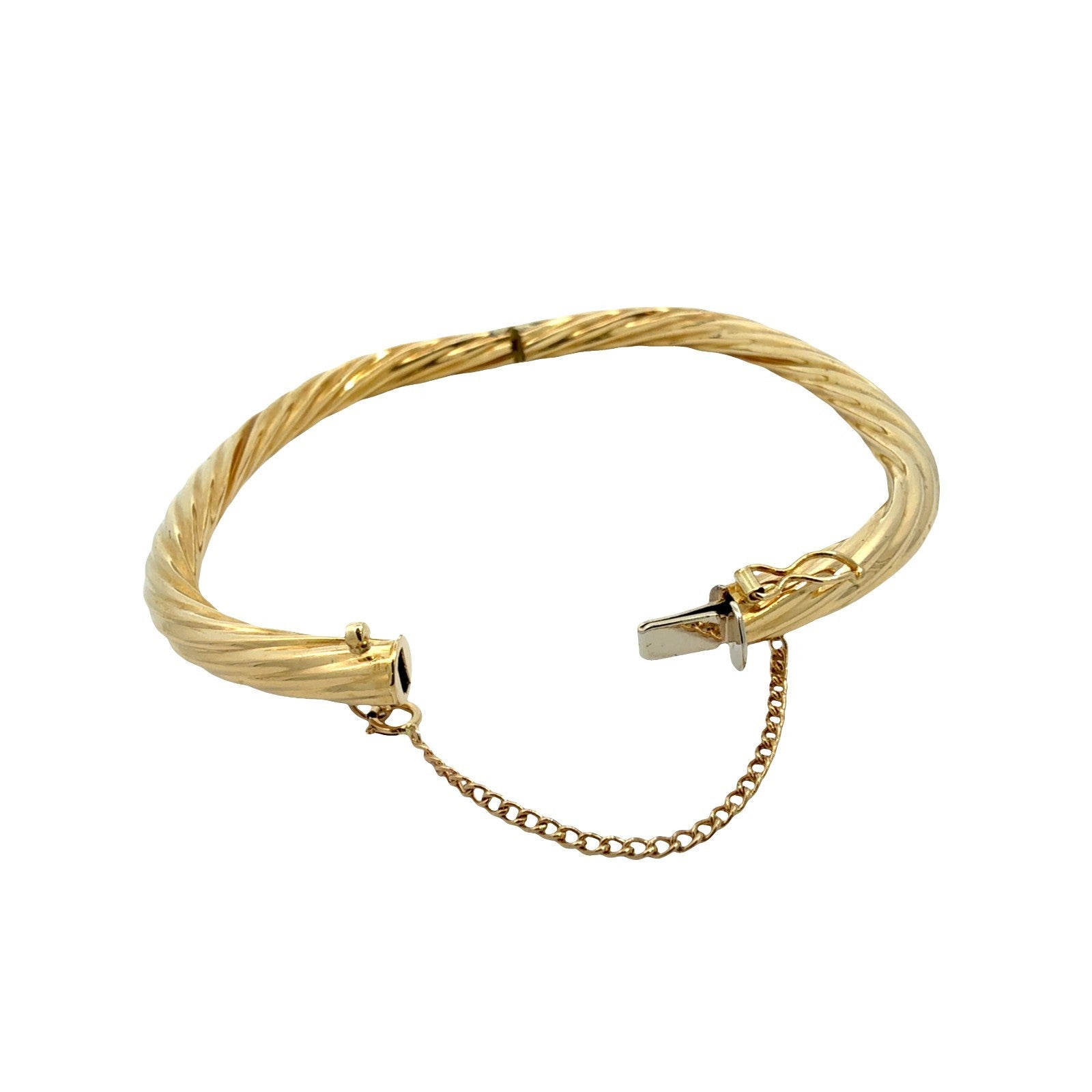 18k Yellow Gold Twisted Texture Hinged Bangle Bracelet5