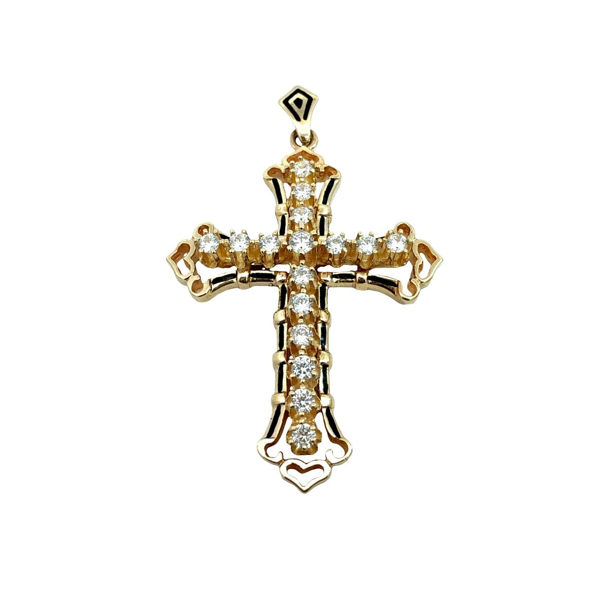 14k Yellow Gold Black Enamel and 1.08cttw Lab-Grown Diamond Cross Pendant0