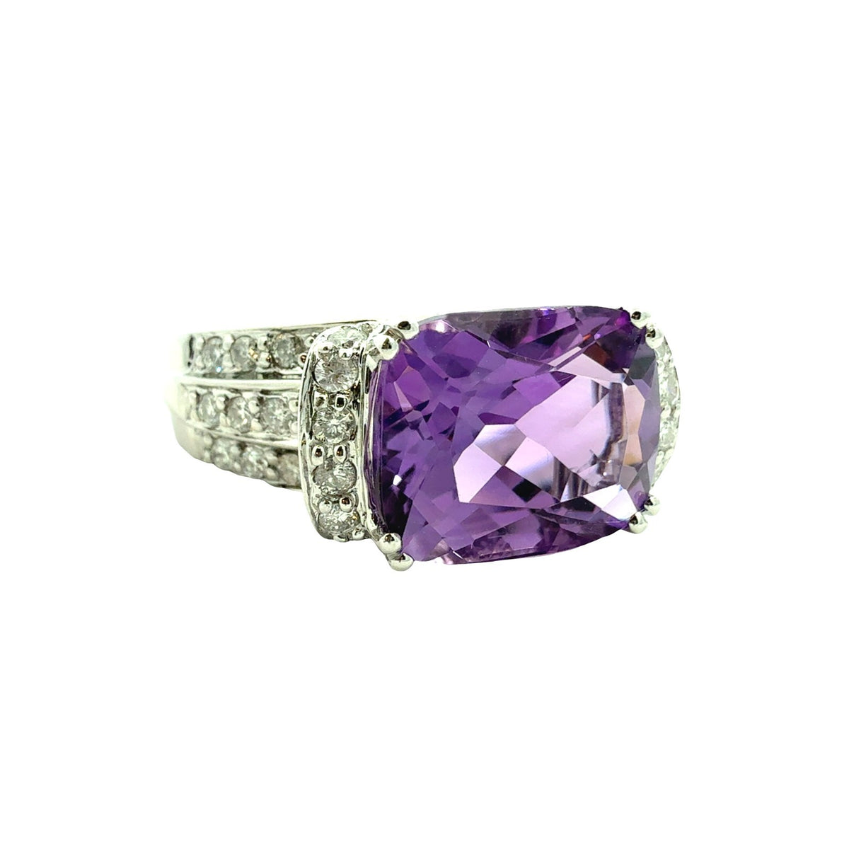 14k White Gold Cushion-Cut 4.73tcw Amethyst and 0.88cttw Diamond Cocktail Ring2