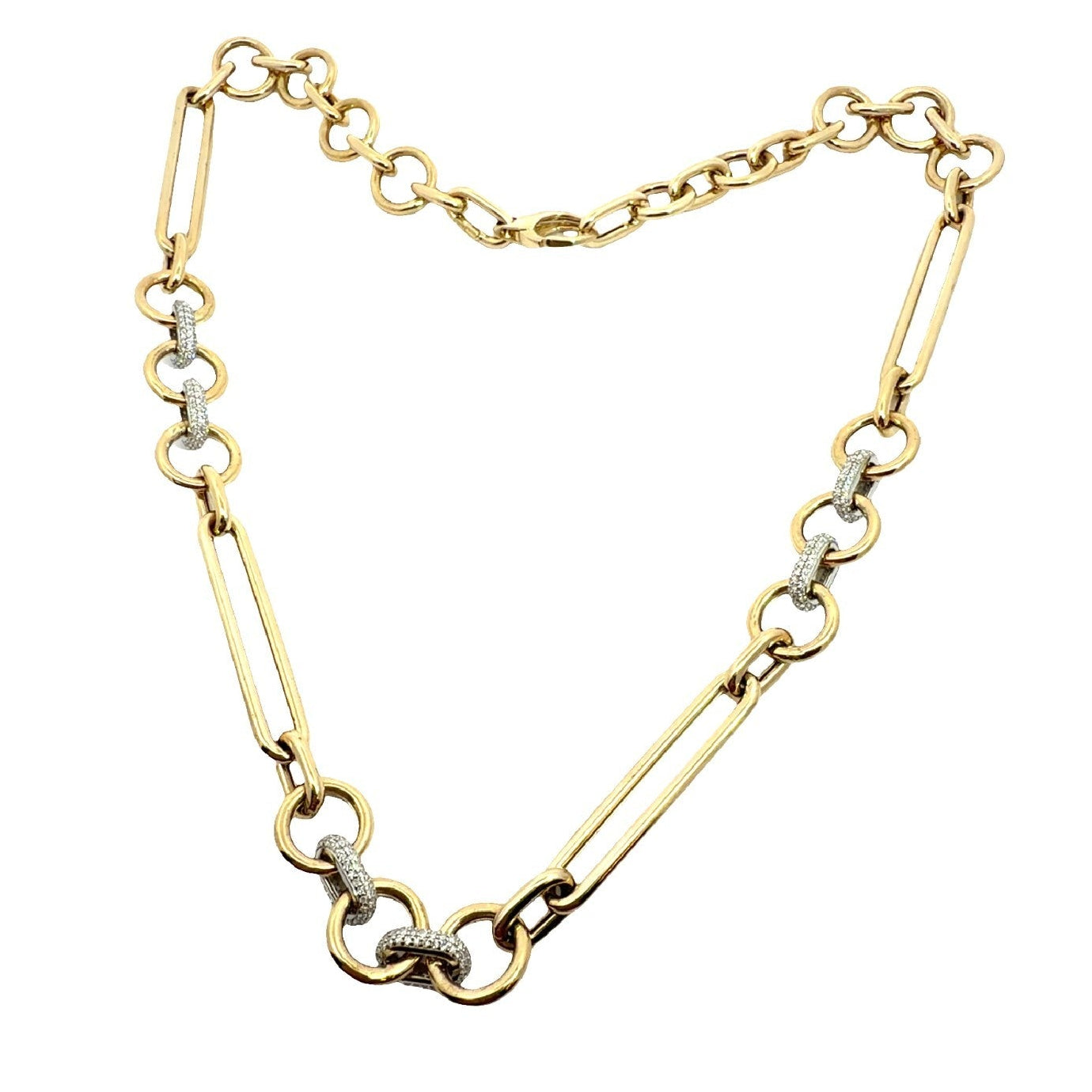 14k Yellow Gold & 1.76cttw Diamond Mixed Link Chain Necklace 17.5"0