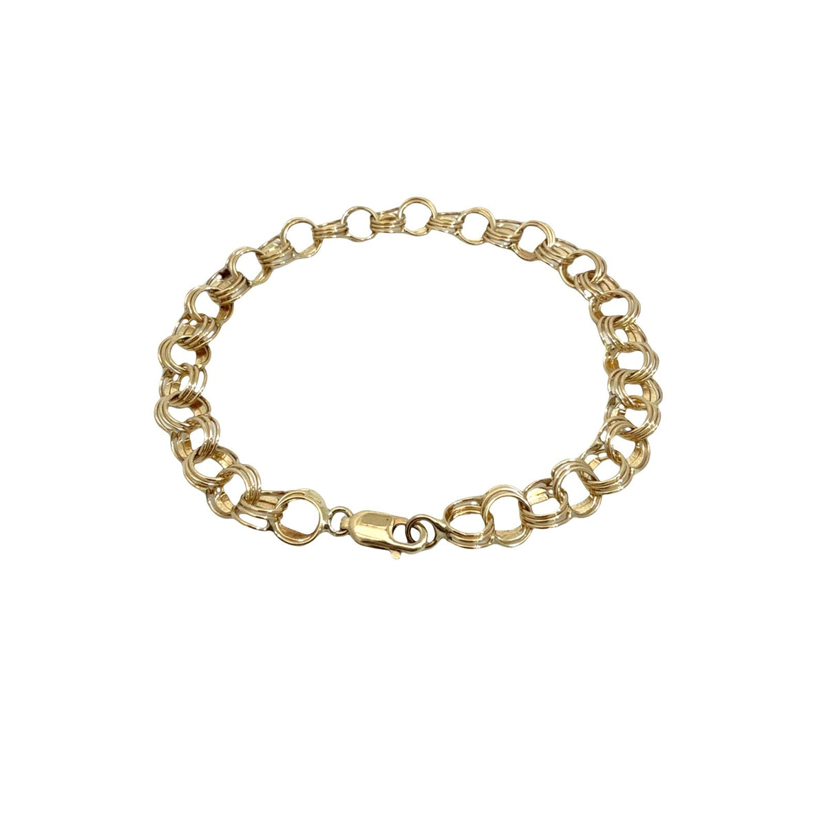 Stamped 14k Yellow Gold Interlocking Triple Link Chain Bracelet 7"2