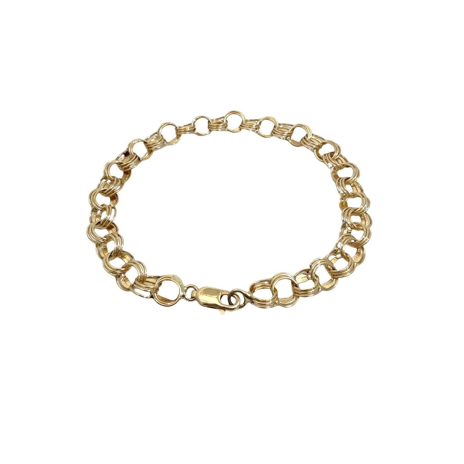 Stamped 14k Yellow Gold Interlocking Triple Link Chain Bracelet 7"2