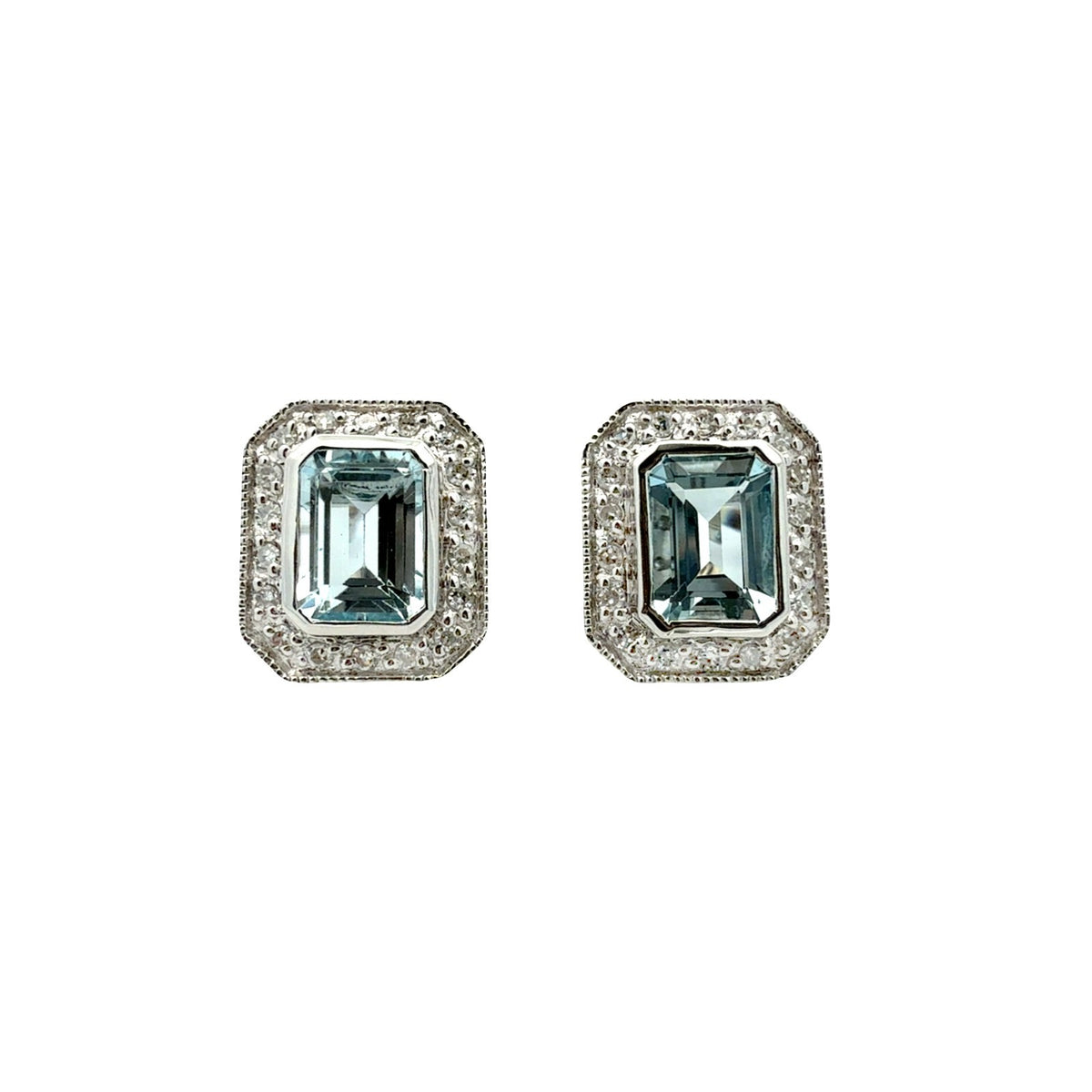 14k White Gold 1.97cttw Aquamarine andd 0.22cttw Diamond Halo Stud Earrings0