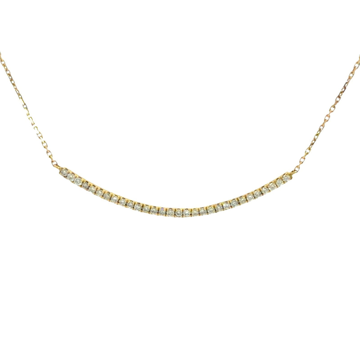 18k Yellow Gold 0.30cttw Diamond Curved Bar Pendant Necklace 16" 1