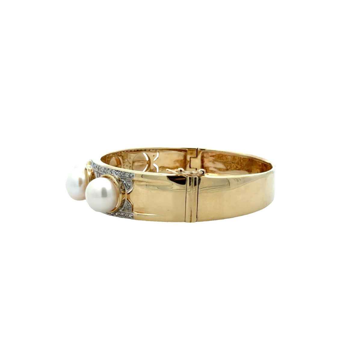Vintage Art Deco 14k Yellow Gold Five Pearl & 0.53cttw Diamond Bangle3