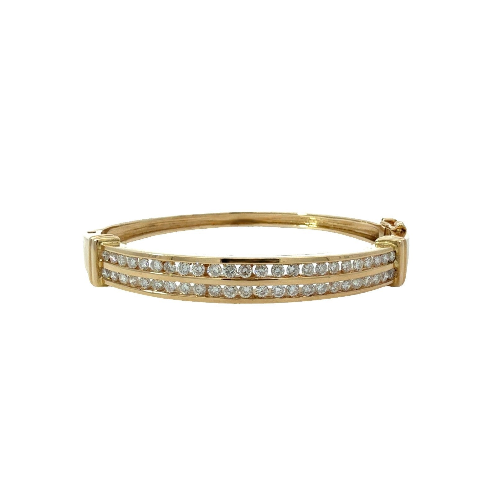 14k Yellow Gold Bangle with Round Double Channel Diamonds0