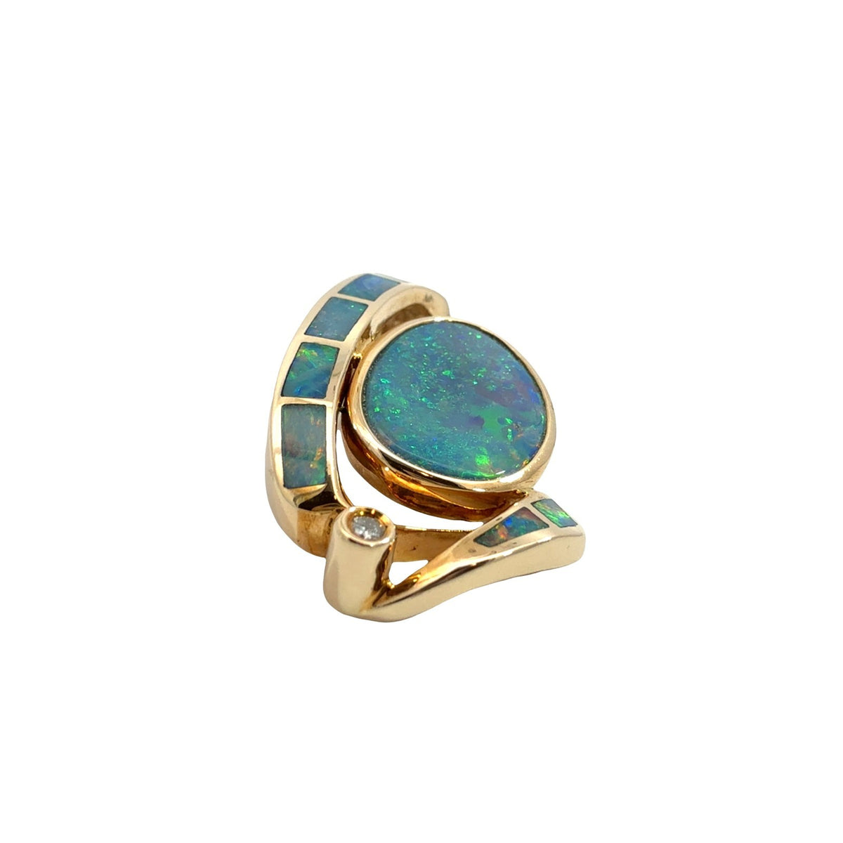 14k Yellow Gold 0.02tcw Diamond & Blue Opal Inlay Pendant1