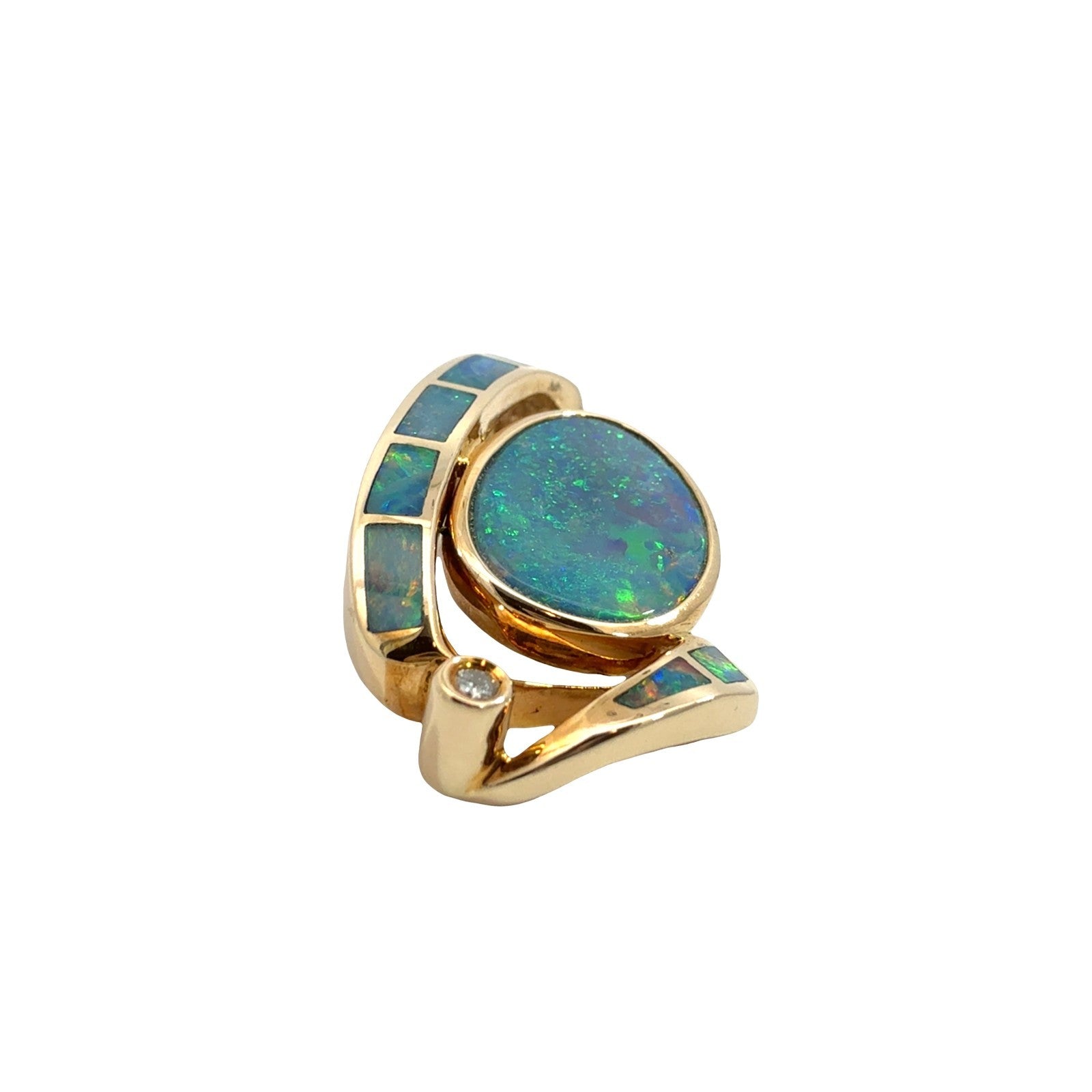 14k Yellow Gold 0.02tcw Diamond & Blue Opal Inlay Pendant0