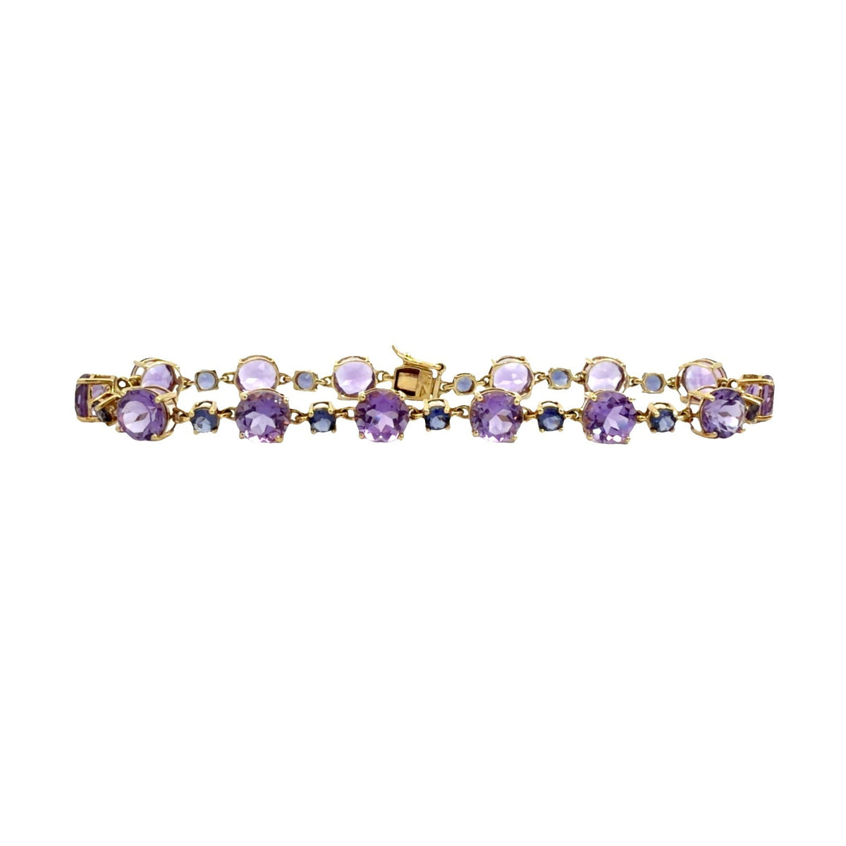 14k Yellow Gold 8.12cttw Amethyst and 1.12cttw Iolite Tennis Bracelet 7.5"0
