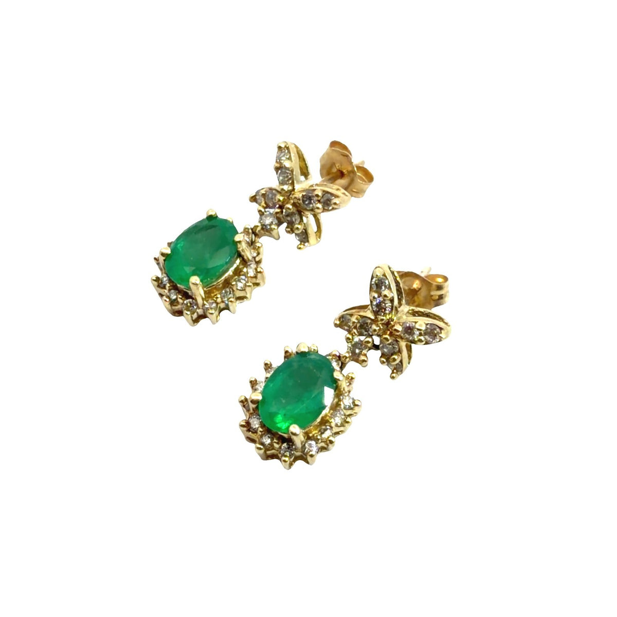Vintage ADL 14k Yellow Gold 1.38cttw Emerald & 0.42cttw Diamond Drop Earrings1