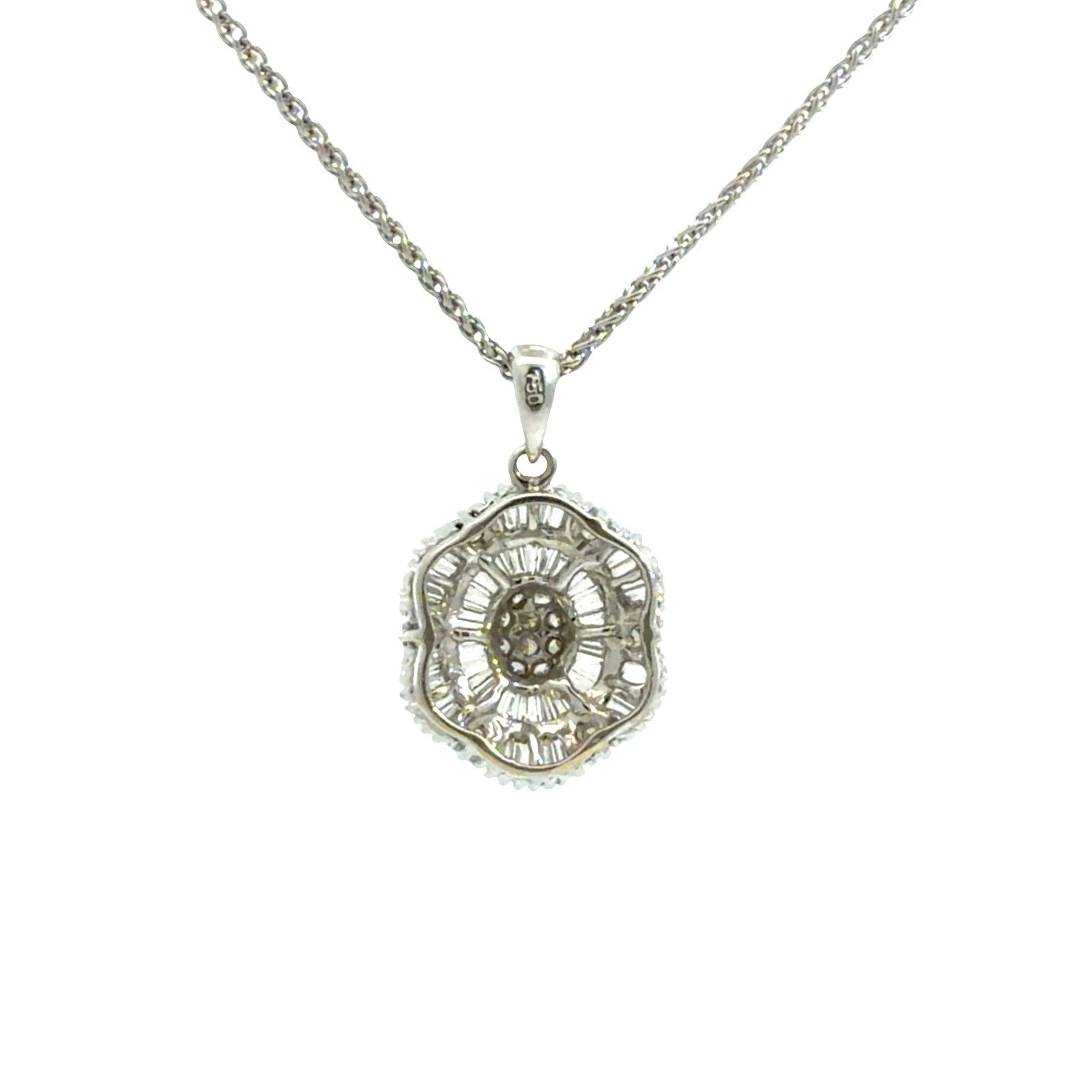 18k White Gold  0.60ctw Diamond Cluster Pendant Necklace2
