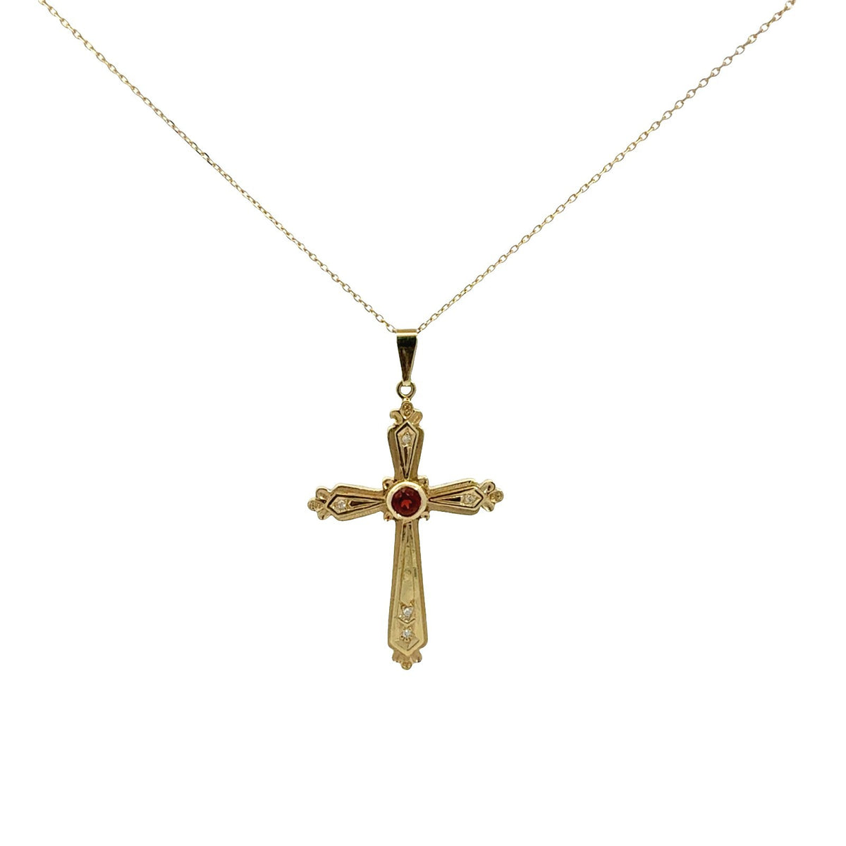 14k Yellow Gold 0.22tcw Garnet and 0.03cttw Diamond Cross Pendant Necklace6