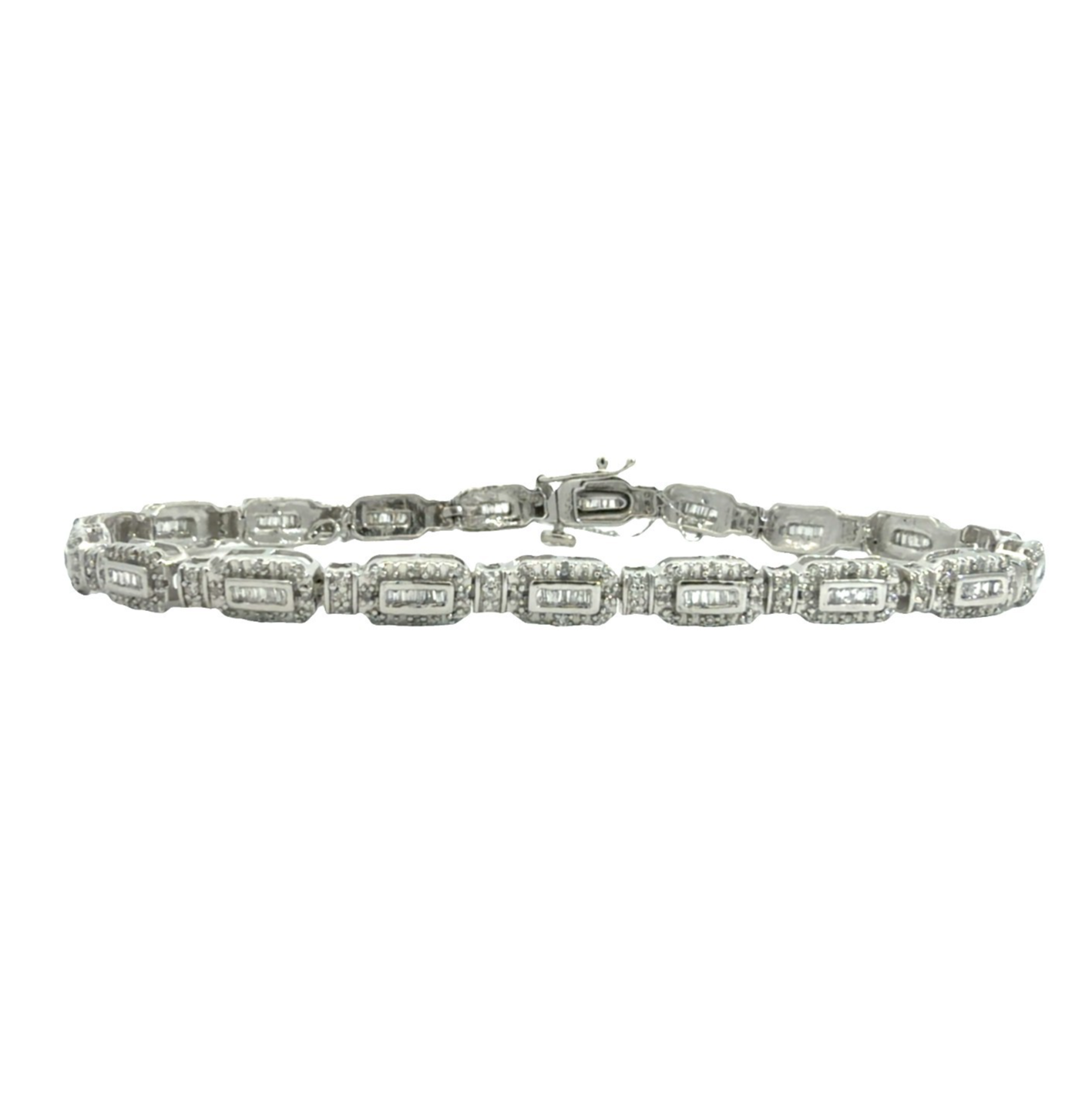 Vintage 10k White Gold 1.26ctw Diamond Baguette Tennis Bracelet0