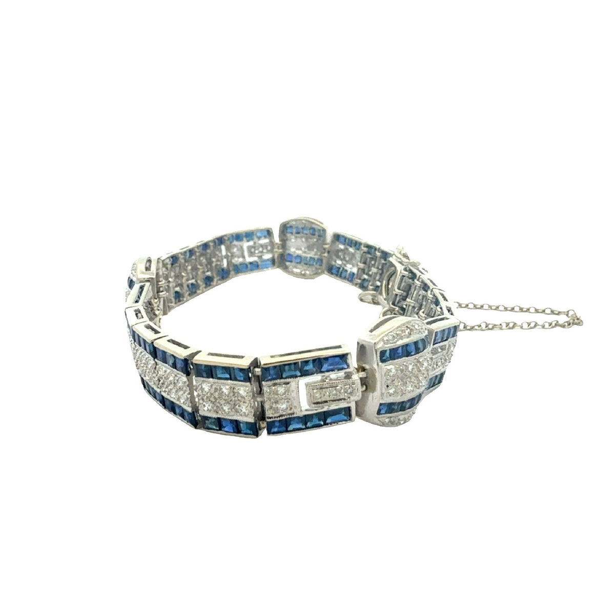 18k White Gold 1.51ctw Diamond and 3.60ctw Sapphire Tennis Bracelet 6.5"2