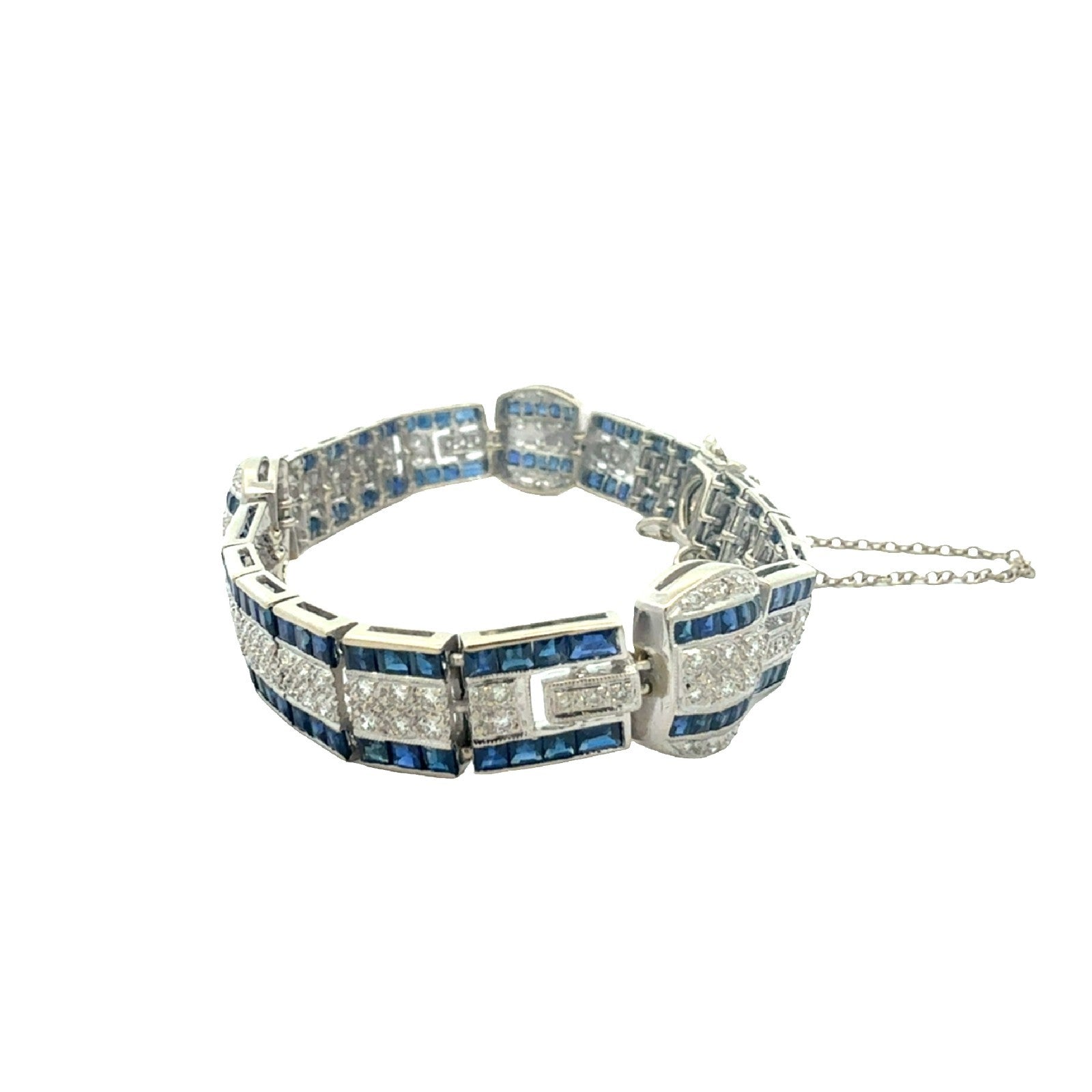 18k White Gold 1.51ctw Diamond and 3.60ctw Sapphire Tennis Bracelet 6.5"2