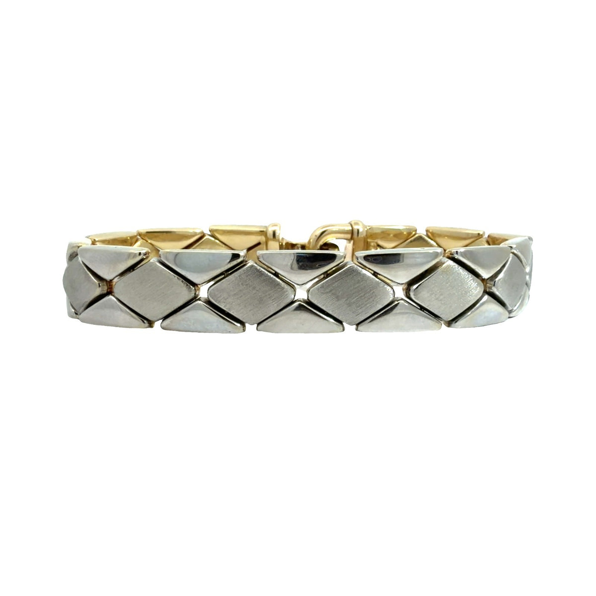 Italian 14k Yellow Gold Two Toned Fancy Link Reversible Bracelet 7"1