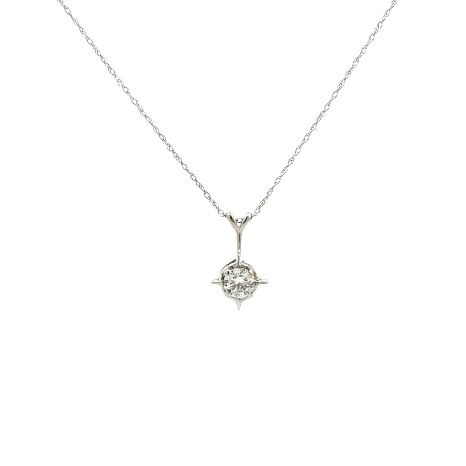 14k White Gold Solitaire 0.30tcw Diamond Compass-Set Pendant Necklace0